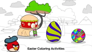 Angry Birds Easter coloring activity for kids in the SKIDOS app — color Easter eggs and spring scenes