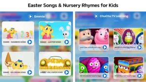Easter songs and nursery rhymes for kids featuring Emmie and ChuChu TV Learning on the SKIDOS app