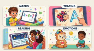 SKIDOS Soccer Games for Kids learning curriculum — maths, tracing, reading and emotional wellbeing for children