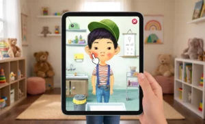 SKIDOS doctor game showing a patient going from sad to happy after care